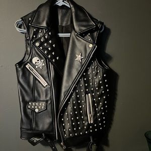 Biker leather vest jacket